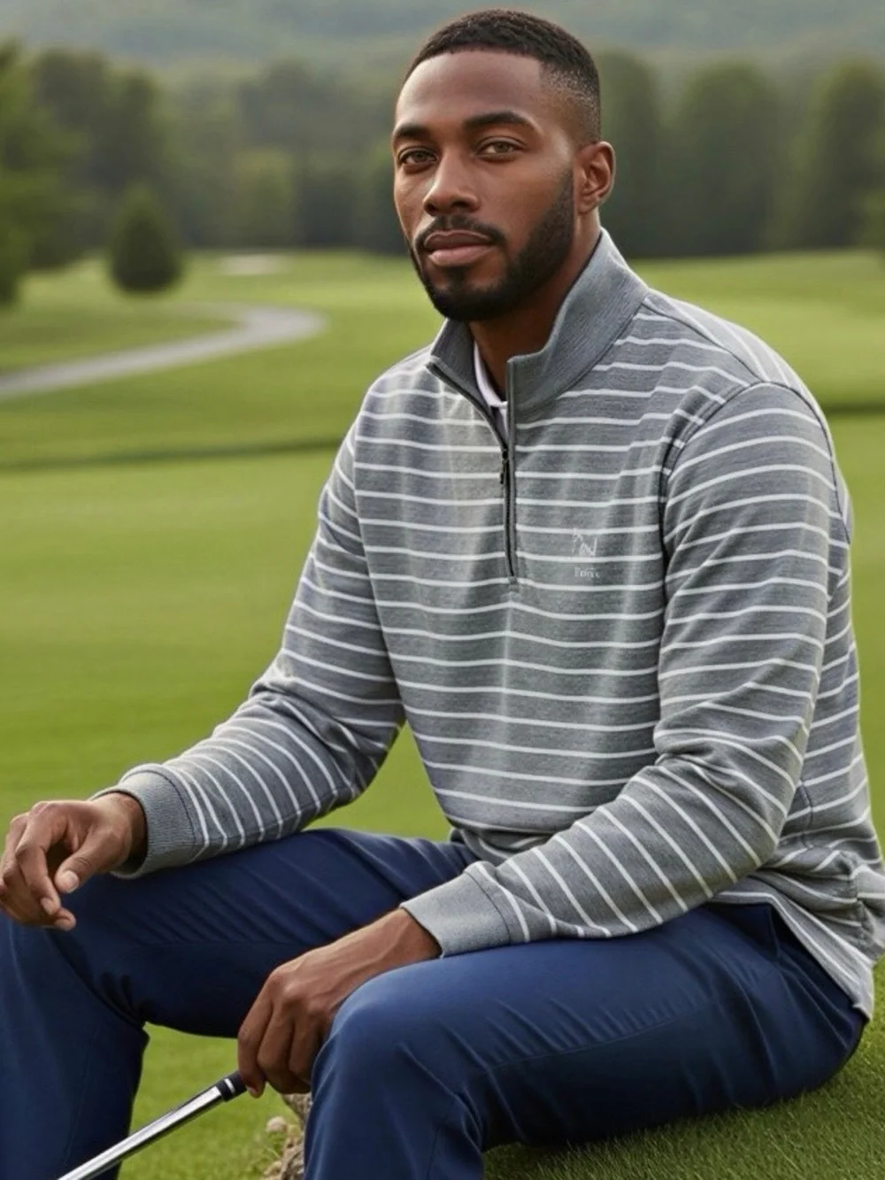 Polo Golf Ralph Lauren XL Gray Striped Wildfire Quarter Zip Water-Repellent